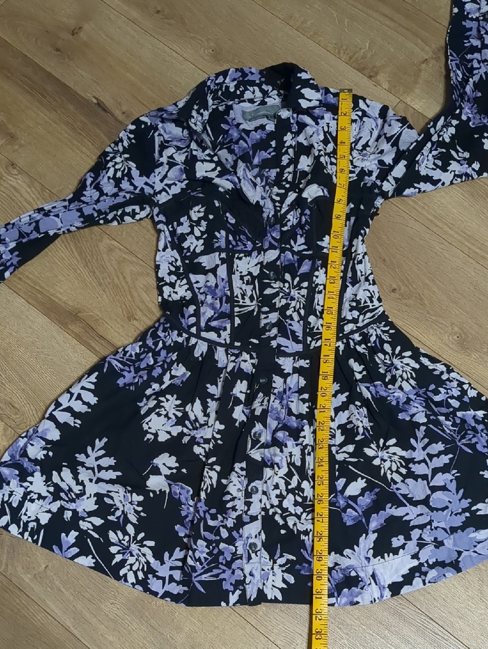 Anthropologie Womens Dress Corset Shirt Mini Long Sleeve Floral Black Size 6 - Picture 10 of 12